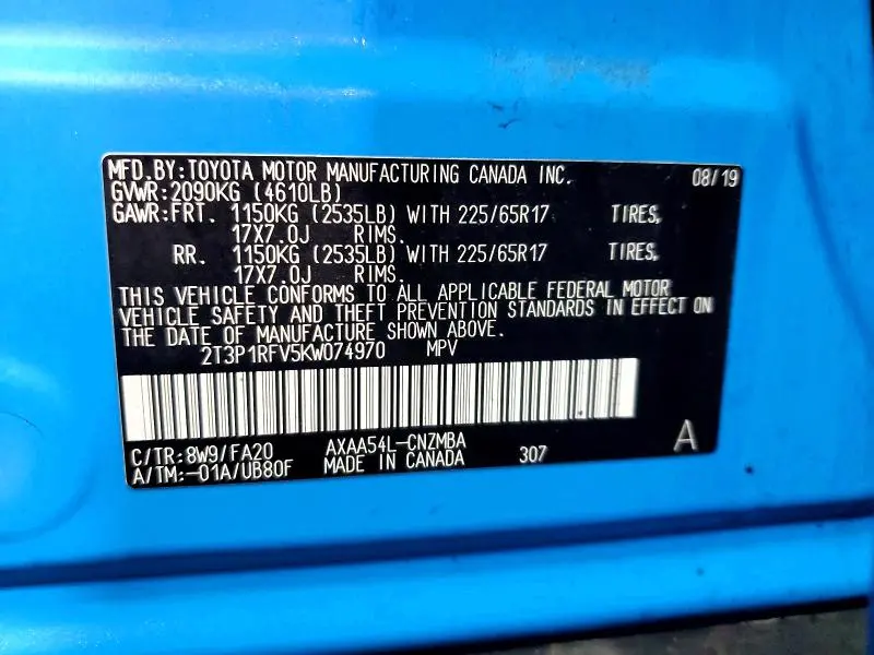 2019 TOYOTA RAV4 XLE  