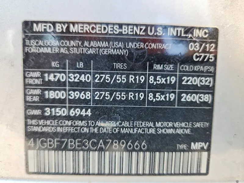 2012 MERCEDES-BENZ GL 450 4MATIC  