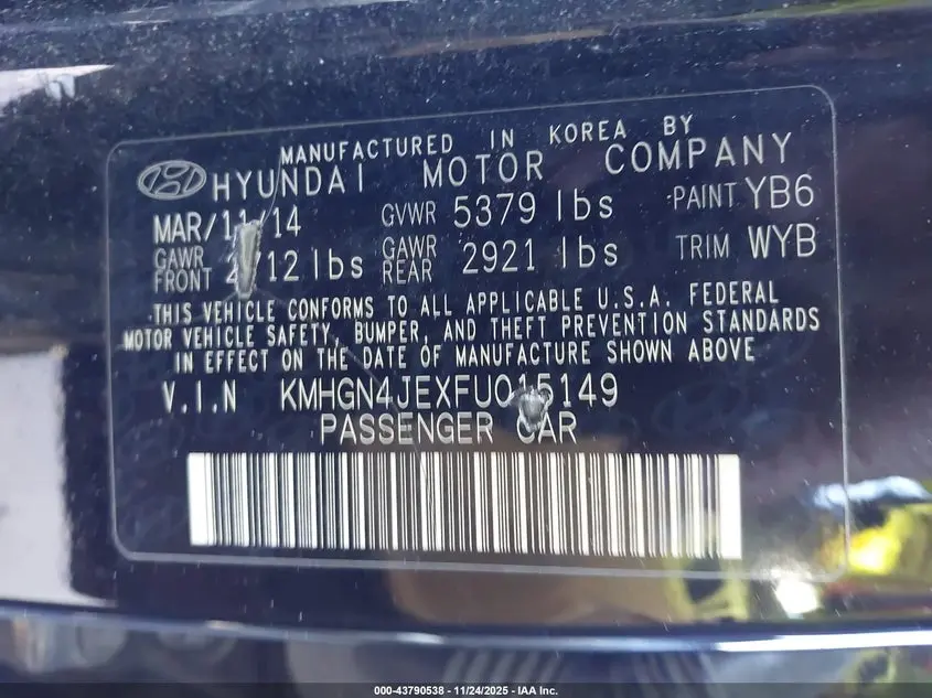 2015 HYUNDAI GENESIS 3.8