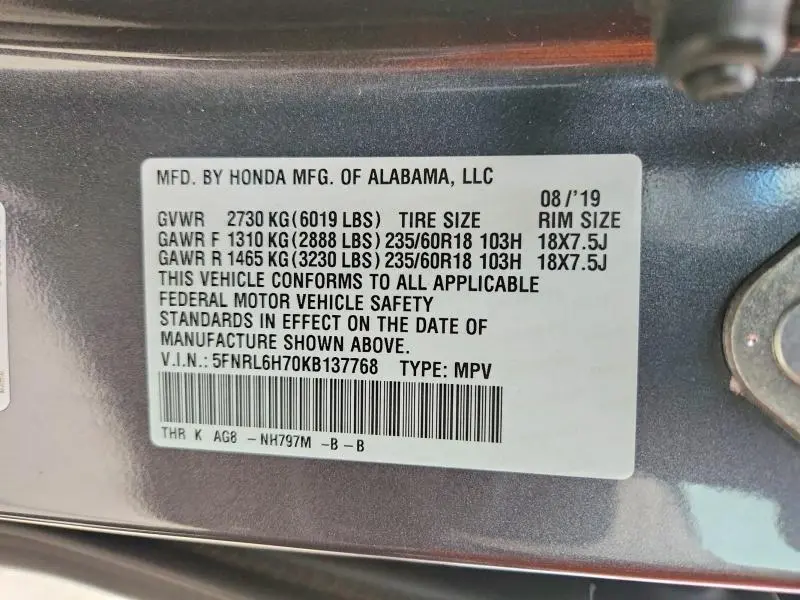 2019 HONDA ODYSSEY EXL  