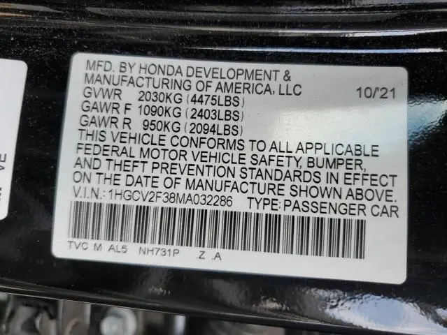 2021 HONDA ACCORD SPORT  