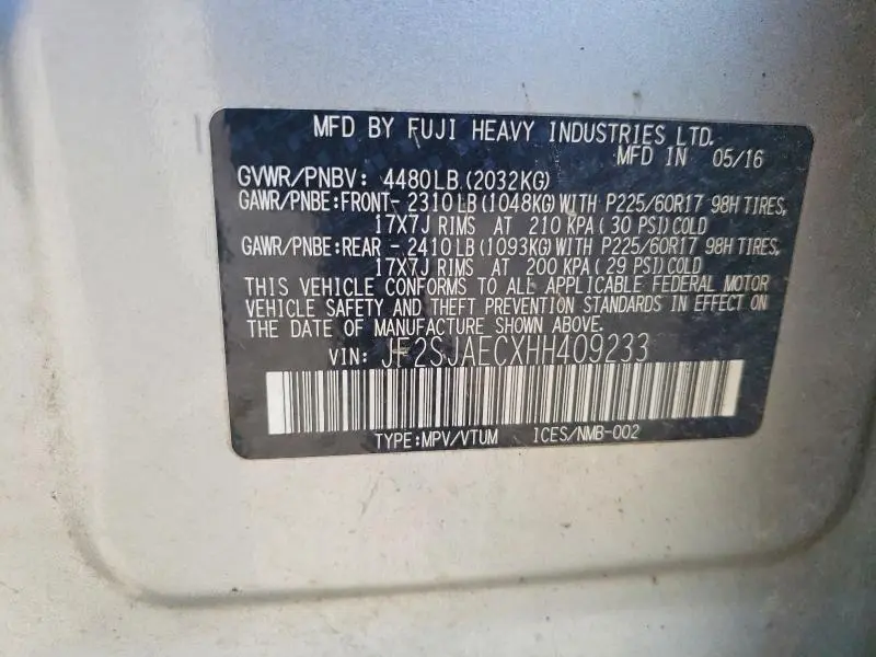 2017 SUBARU FORESTER 2.5I PREMIUM  