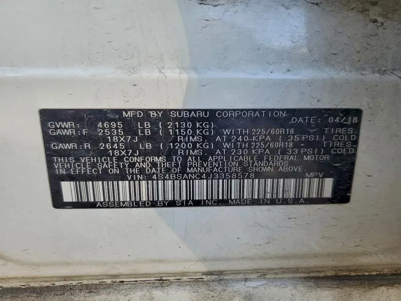 2018 SUBARU OUTBACK 2.5I LIMITED  