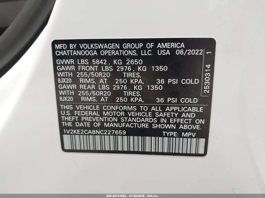 2022 VOLKSWAGEN ATLAS CROSS SPORT 3.6L V6 SE W/TECHNOLOGY