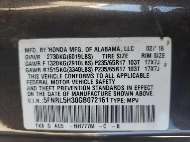 2016 HONDA ODYSSEY SE  