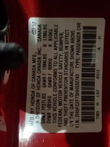 2017 HONDA CIVIC EX  