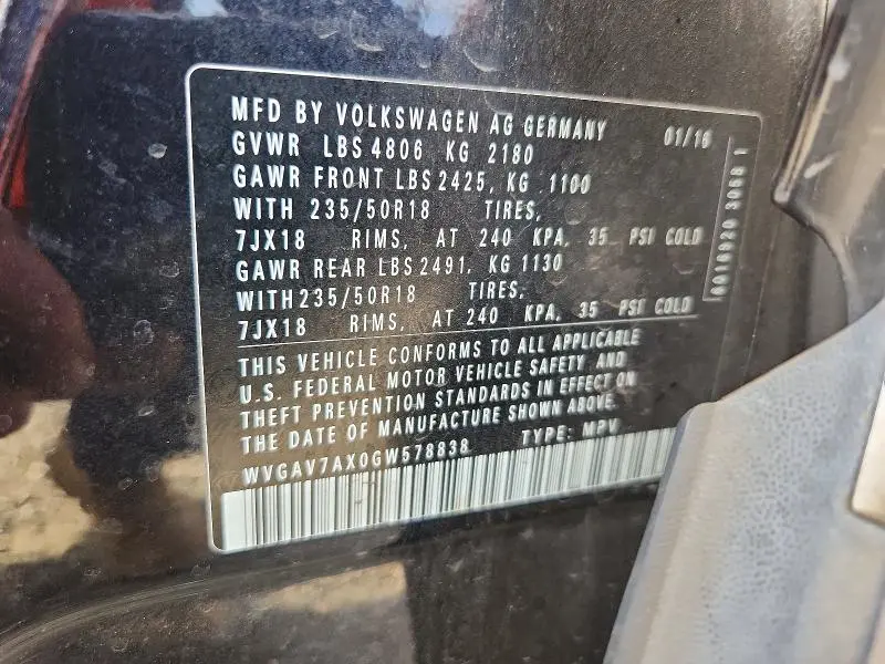 2016 VOLKSWAGEN TIGUAN S  