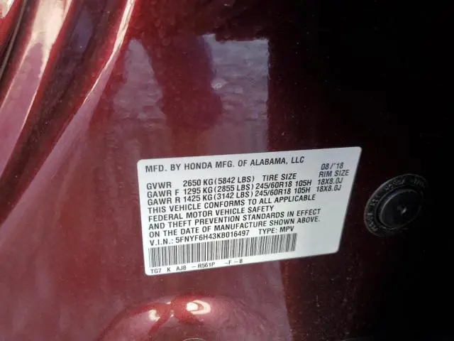 2019 HONDA PILOT EXL  