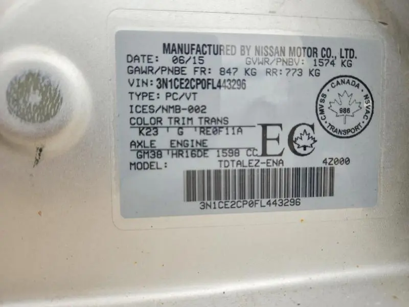 2015 NISSAN VERSA NOTE S  