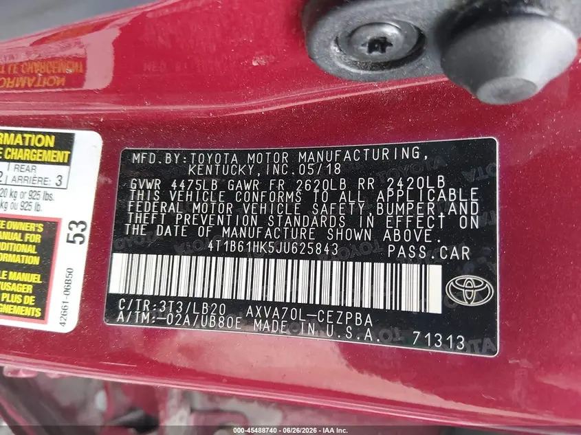 2018 TOYOTA CAMRY XSE