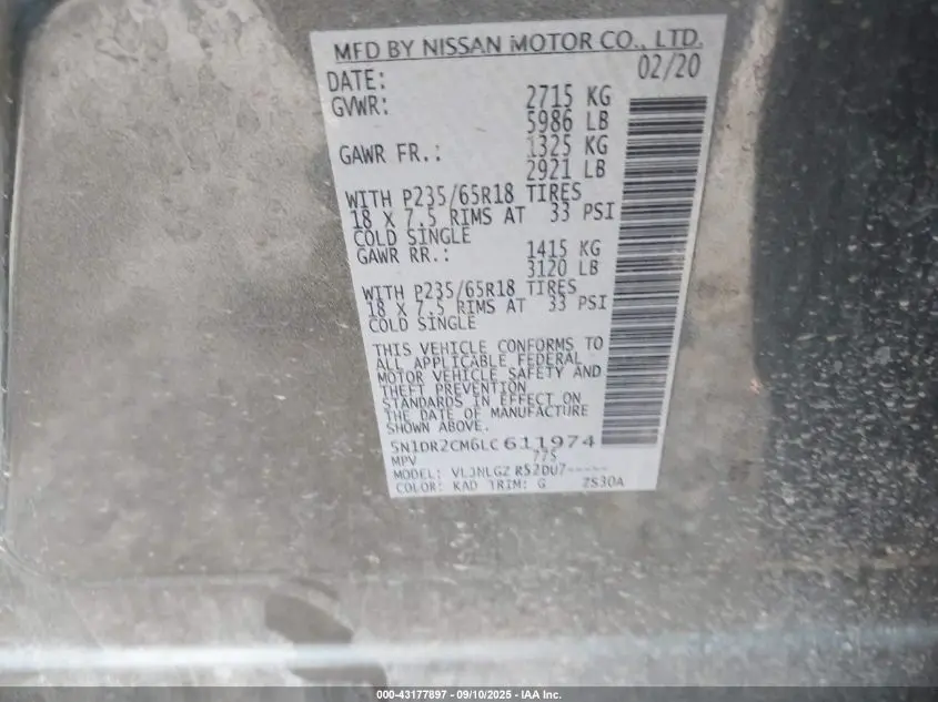 2020 NISSAN PATHFINDER SL 4WD