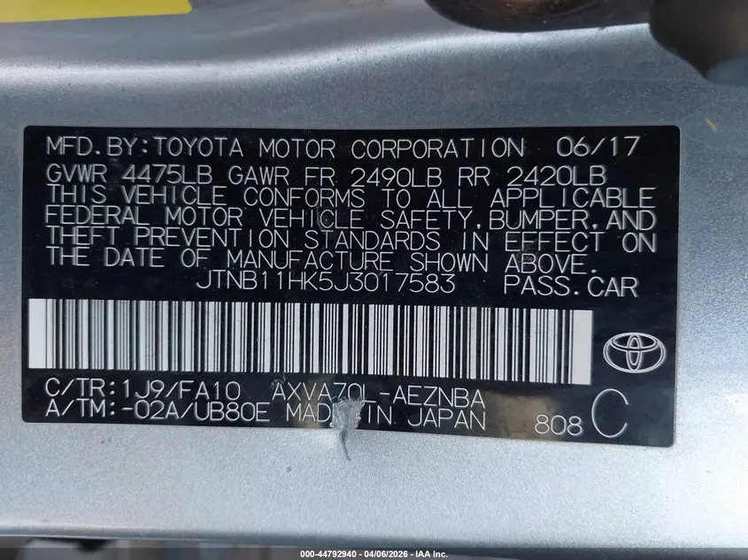 2018 TOYOTA CAMRY LE
