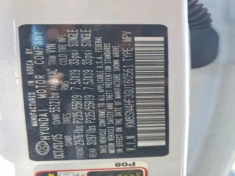 2016 HYUNDAI SANTA FE SE  