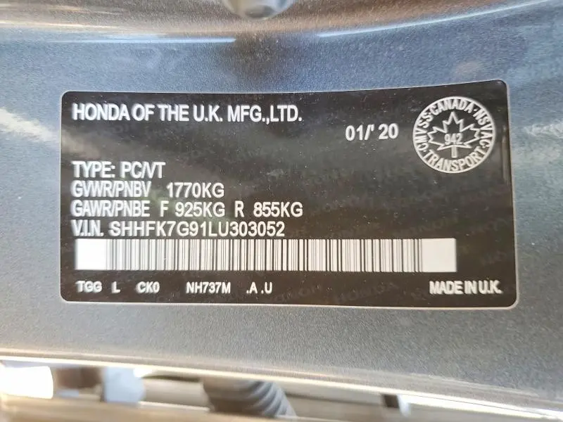 2020 HONDA CIVIC   