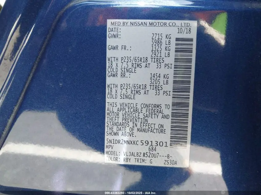 2019 NISSAN PATHFINDER S