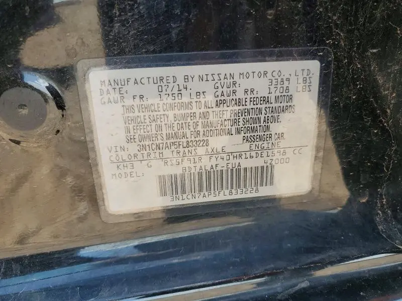 2015 NISSAN VERSA 1.6 S  