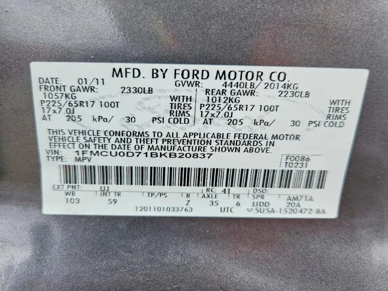 2011 FORD ESCAPE XLT  