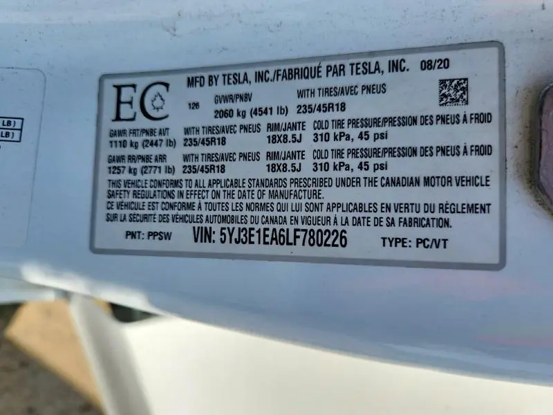 2020 TESLA MODEL 3   