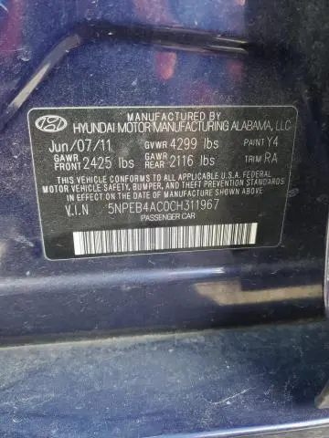 2012 HYUNDAI SONATA GLS  