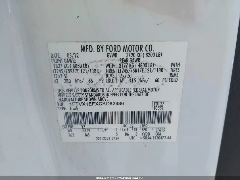 2012 FORD F-150 XLT W/HD PAYLOAD PKG