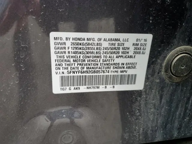 2016 HONDA PILOT TOURING  