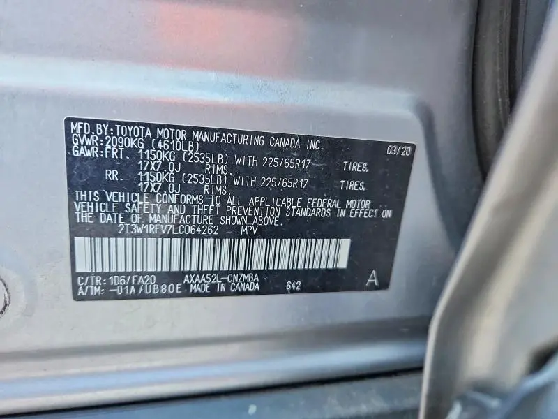 2020 TOYOTA RAV4 XLE  