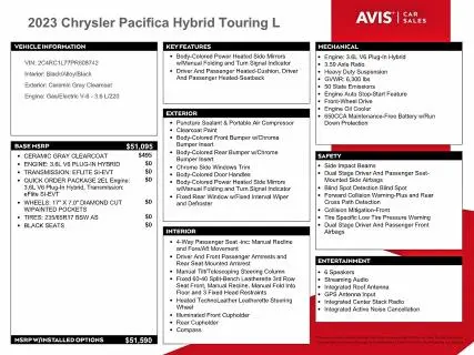 2023 CHRYSLER PACIFICA HYBRID TOURING L  