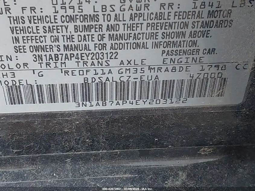 2014 NISSAN SENTRA S