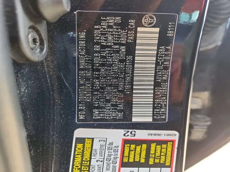 2018 TOYOTA CAMRY XLE  