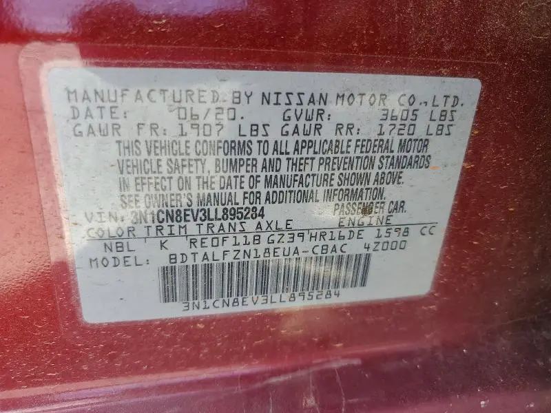 2020 NISSAN VERSA SV  