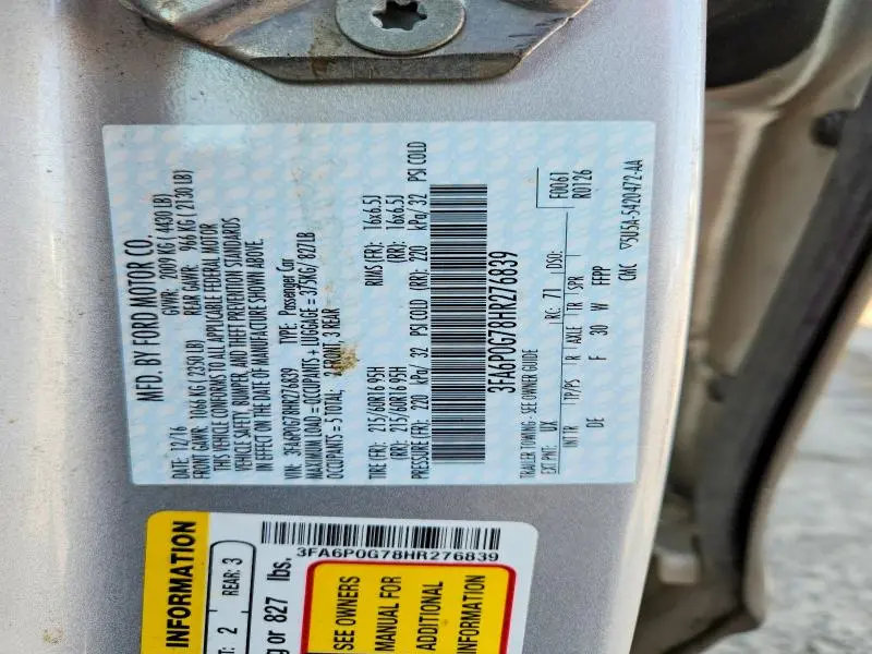 2017 FORD FUSION S  