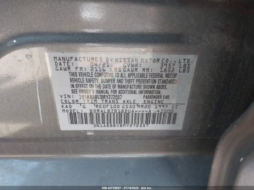 2021 NISSAN SENTRA S XTRONIC CVT