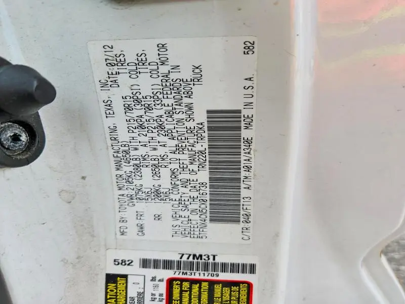 2012 TOYOTA TACOMA BASE  