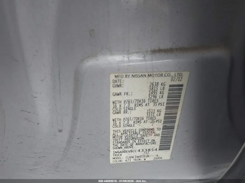 2012 NISSAN FRONTIER S