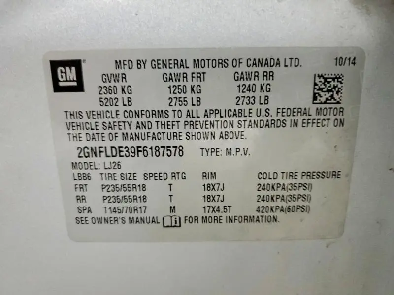 2015 CHEVROLET EQUINOX LTZ  