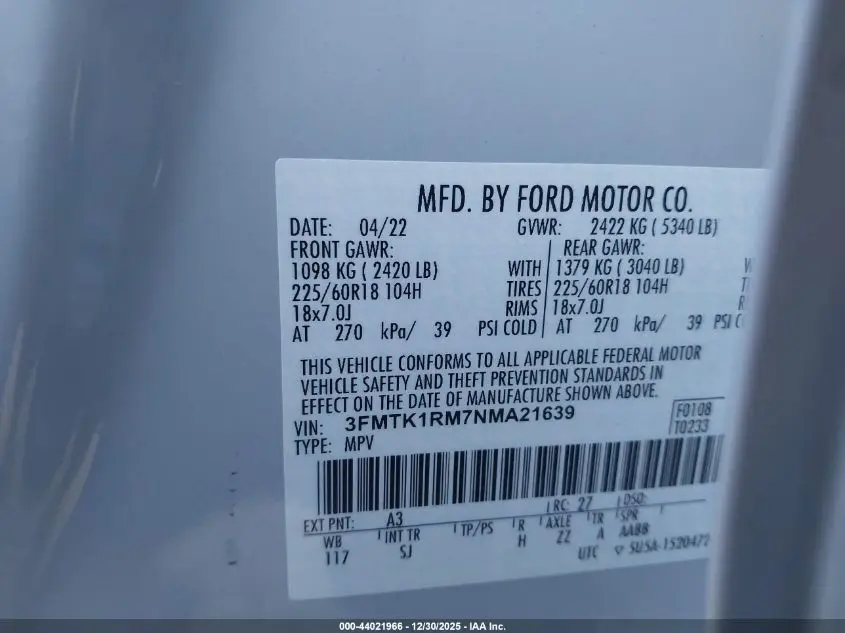 2022 FORD MUSTANG MACH-E SELECT