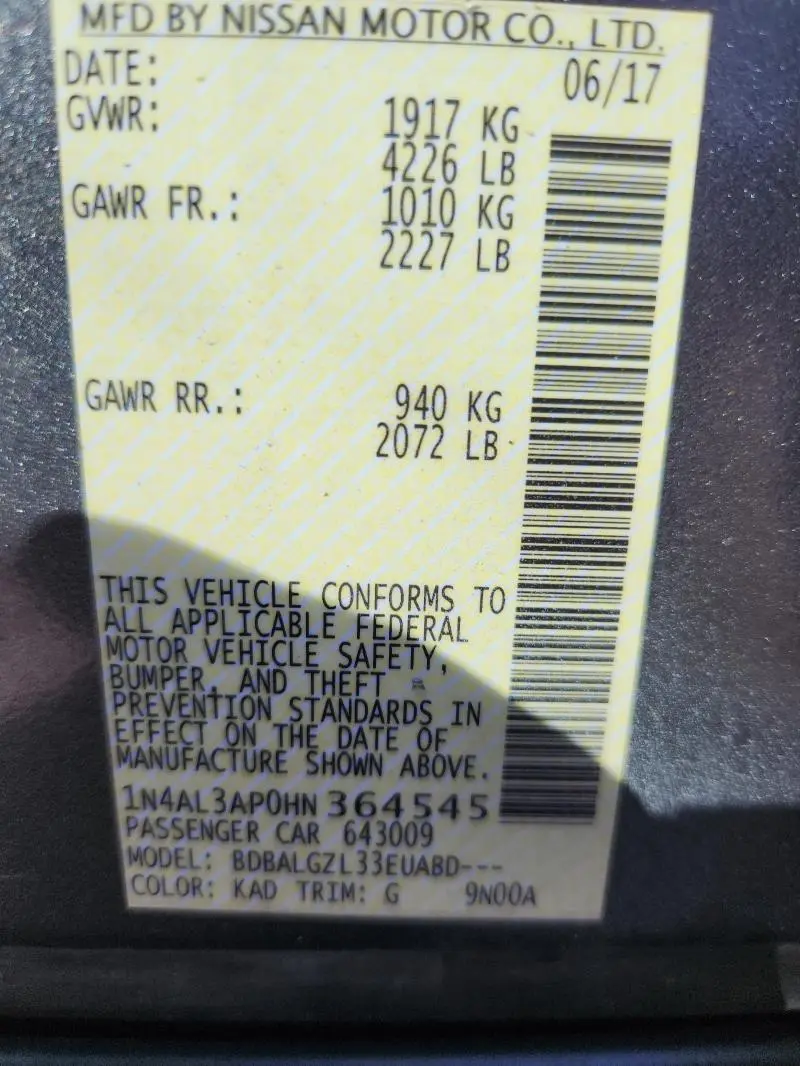 2017 NISSAN ALTIMA 2.5  