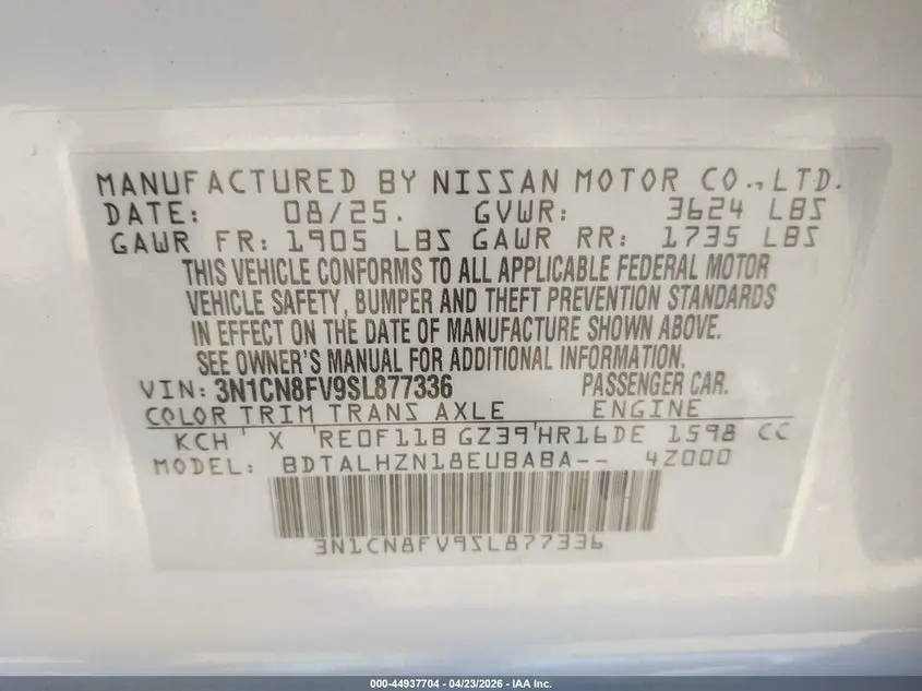2025 NISSAN VERSA 1.6 SR