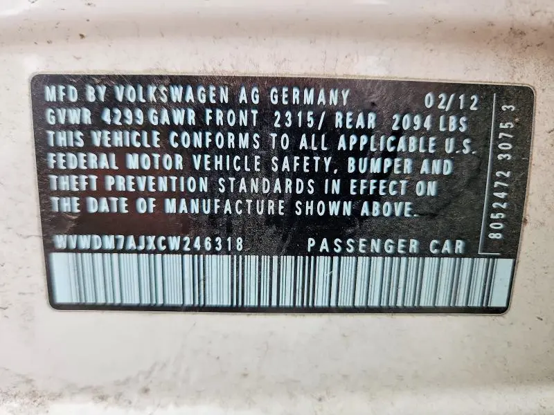 2012 VOLKSWAGEN GOLF   
