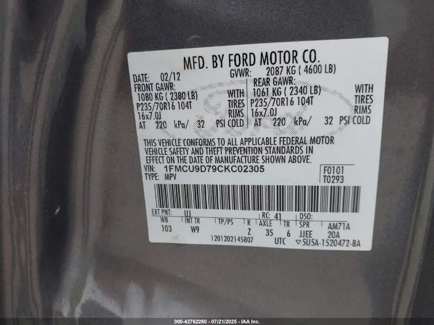 2012 FORD ESCAPE XLT