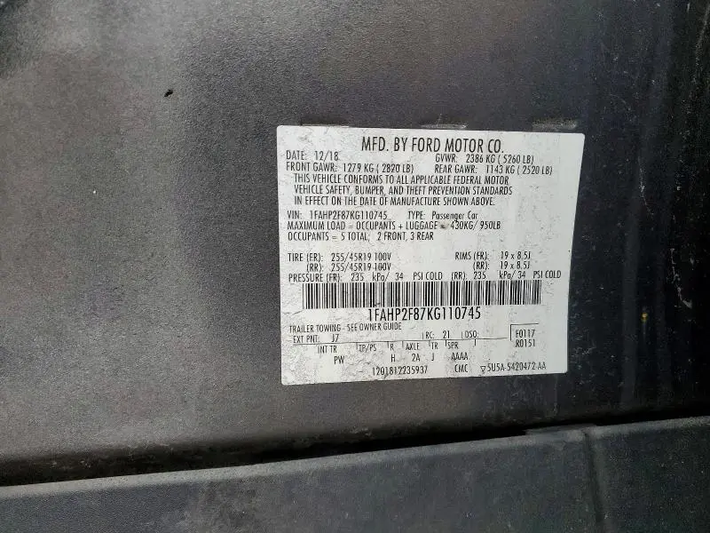 2019 FORD TAURUS LIMITED  