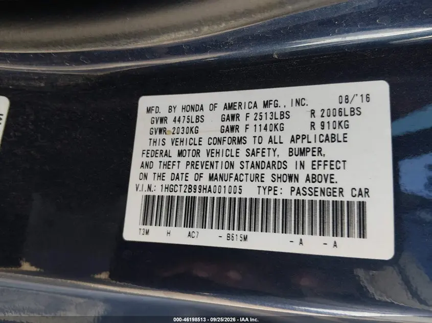 2017 HONDA ACCORD EX-L V6