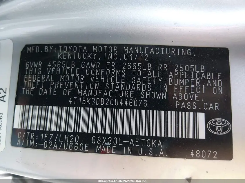 2012 TOYOTA AVALON  