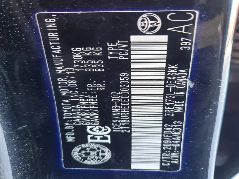 2014 TOYOTA COROLLA L  