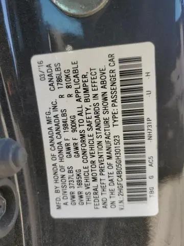 2016 HONDA CIVIC LX  