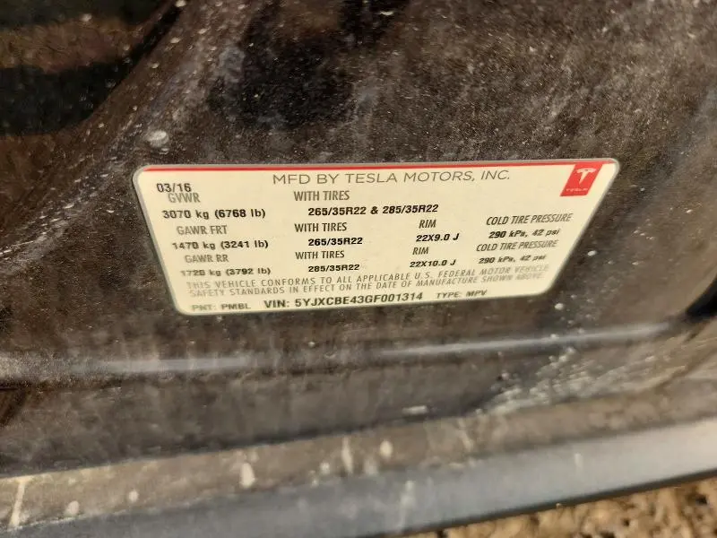 2016 TESLA MODEL X   