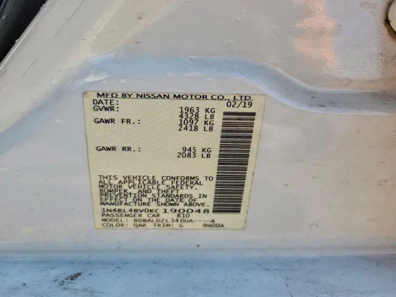 2019 NISSAN ALTIMA S  