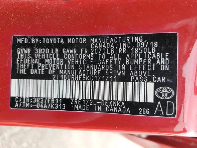 2019 TOYOTA COROLLA L  