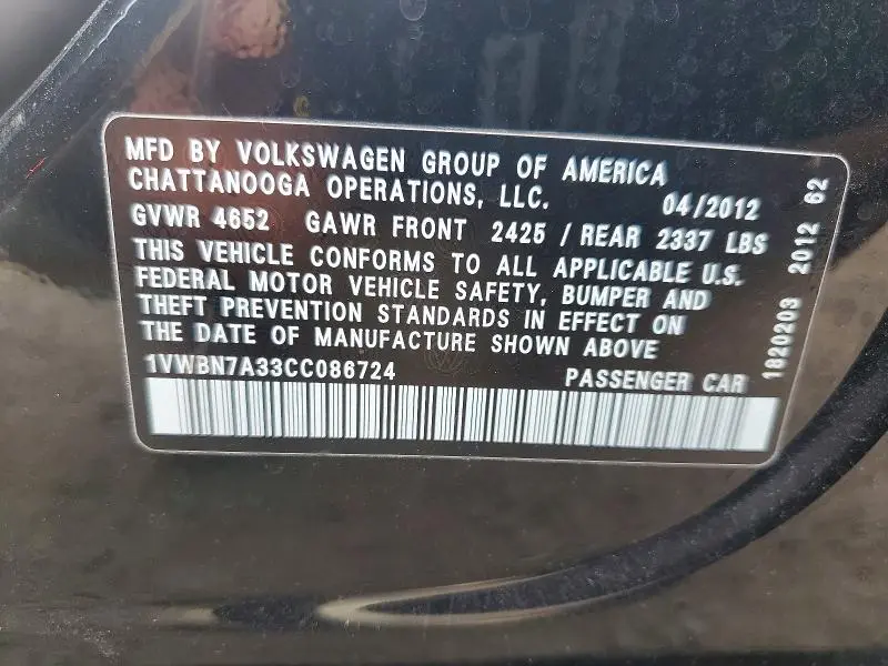 2012 VOLKSWAGEN PASSAT SE  