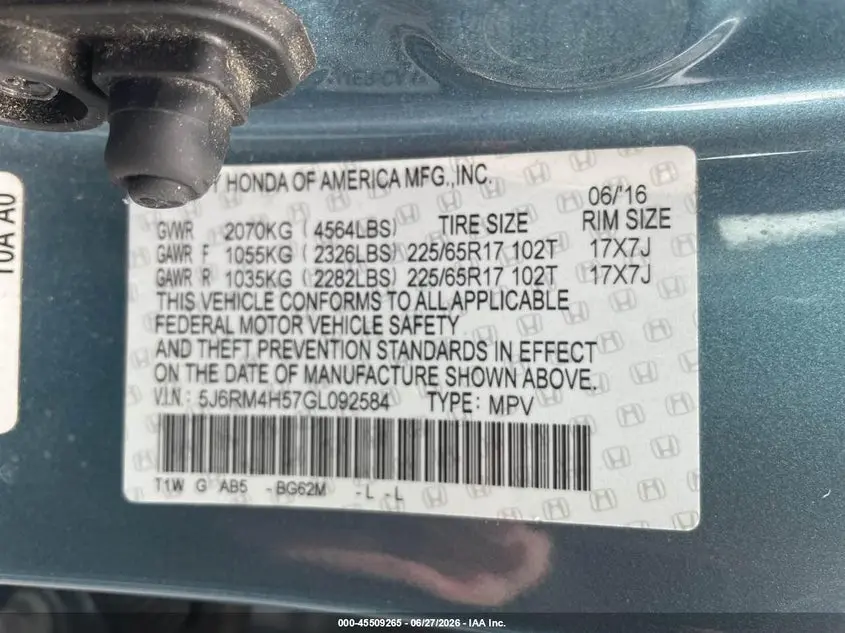 2016 HONDA CR-V EX